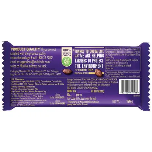 Buy Cadbury Dairy Milk Family Pack Chocolate Bar, 126 g Online at